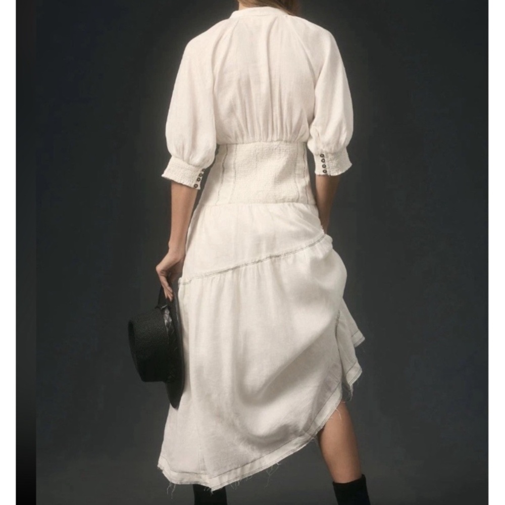 Anthropologie V-Neck Linen Corset Midi Dress - Picture 2 of 9